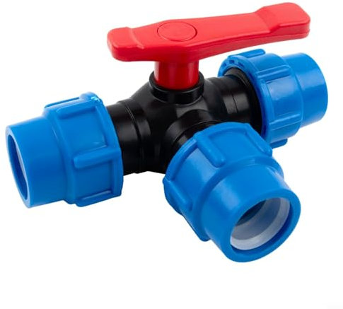 Conexión rápida PE de tres vías de válvula de bola para manguera de jardín, conector de riego tipo T, 20/25/32/40/50 mm (40 mm)