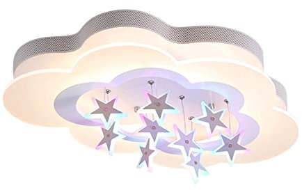 Deckenlampe Wolken – Sterne LED-Deckenleuchte Nordic Creative Cartoon Pendelleuchte Kronleuchter Deckenleuchten for schönes Design Kinder Mädchen Zimmer Schlafzimmer Dekor(Lila,50cm Warm Light)
