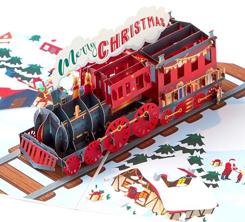 JOYIN 3D-Weihnachtszug-Grußkarten mit Umschlägen, Zug-Weihnachtskarten, festliche 3D-Popup-Weihnachtskarten für Winterferien, warme Geschenke, Thanksgiving zu allen Anlässen
