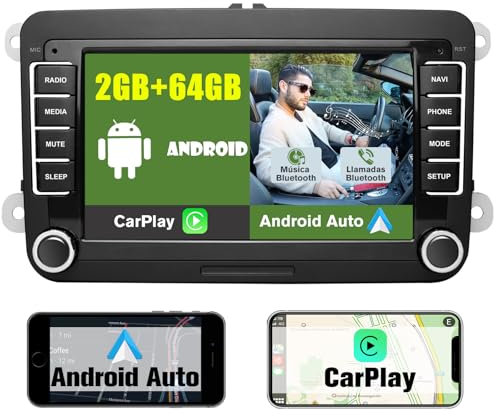 AWESAFE 2GB+64GB Radio Android 13.0 para Coche con Pantalla Bluetooth 2 DIN para VW, Autoradio 7'' con CarPlay/Android Auto para VW, Admite WiFi/GPS/RDS/USB/FM/Mandos del Volante y Cámara Trasera