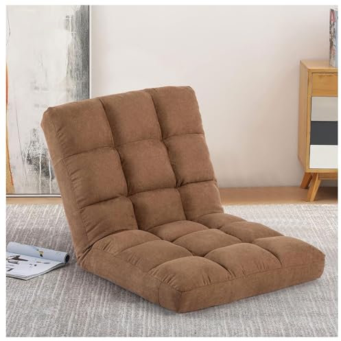 GLikur Silla de Piso con Soporte Trasero Silla Plegable con 6 posición Ajustable, Cama para Dormir Acolchada, Silla de Juego del Piso, Silla de meditación, sillas de Juego para Adultos(Brown)