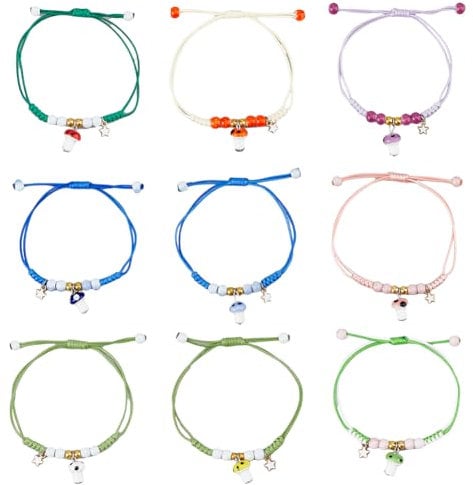 UNICRAFTALE 9pcs 9 Colors Friendship Bracelets for Summer Gifts Women Men Mushroom Bracelets Adjustable Woven Wrap Bracelets Braided String Bracelet Colorful Handmade Rope Birthday Gifts