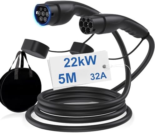 LEISHENG ENERGY Type 2 EV Charging Cable, 22kW 32A 5M Mode 3,3 Phase Fast Charger for Electric Car