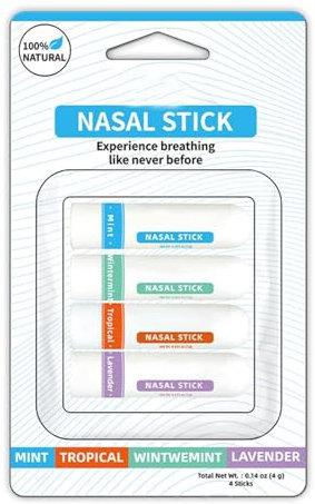 4 Nasal Inhaler, Inhalierstift Inhalationsstift,Erfrischender Energieriegel,Minze-Aromatherapie-Naseninhalator,Ätherisches Öl Naseninhalator, Inhalator Für Ätherische,Öle Inhalator-Röhren Für Reisen