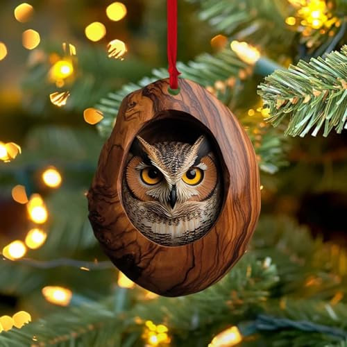 Acrylic 2D Christmas Owl Pendant Cute Animal Hanging Ornaments for Xmas Tree Holiday Party Home Office