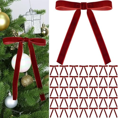 LLECDASEUI Navidad Rojo Terciopelo Lazos De 36 Pcs - Vintage Boda Terciopelo Cinta De Regalo Lazos para El árbol Corbata para El Hogar Decoración Interior Decoración Exterior (Borgoña)
