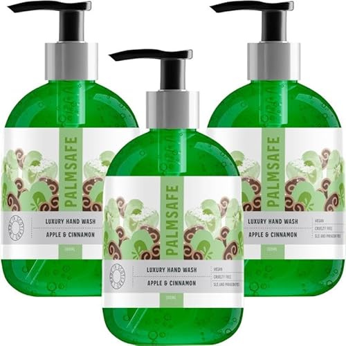 Palmsafe Apple and Cinnamon 300ml x 3 Luxury Hand Wash 300ML Soothing Hand Cleanser Hydrates Sensitive or Irritated Skin - Natural Bioactives to Nourish and Moisturise Vegan-friendly