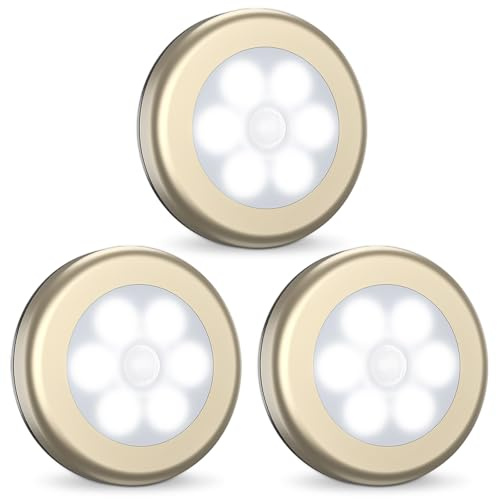 AMIR Under Cabinet Lights, 3 Pack Battery Powered Motion Sensor Night Light, Stick On LED Stair Lights with Adhesive Pads, Sensor Lights Indoors for Hallway, Stairway, Basement, Kitchen