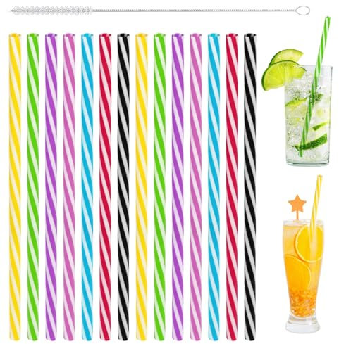 AUAUY 100 Stück Hart Wiederverwendbare Strohhalme, Verdickte Trinkhalme Plastik, Trinkhalme für Smoothies, Saft, Cocktail, Heißgetränk(0,28 Zoll Durchmesser, 9.05 Zoll lang)
