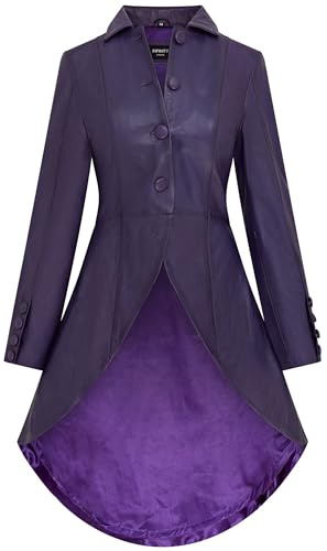 Womens Gothic Full Length Leather Coat Victorian Flare Goth Punk