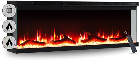 Chimenea eléctrica BALDERIA Orson 50 - Calefactor bajo Consumo empotrable, panorámico, con Llamas LED y Troncos Decorativos, radiador electrico bajo Consumo para salón