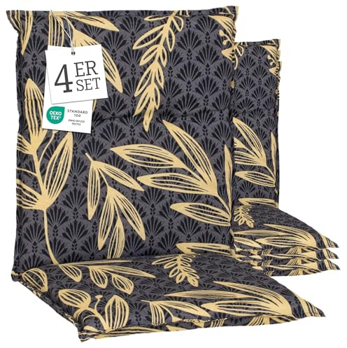 Beo® Barcelona Niedriglehner Gartenstuhl-Auflagen 4er Set | Waschbar | Atmungsaktive Sitzkissen Outdoor | UV-beständig | Made in EU | Öko-Tex Standard | 6cm Dicke Polsterung