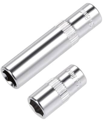 TA-VIGOR 2Pcs 1/4-Inch Drive by 8mm Deep and Shallow Socket, Cr-V Drive Socket, 6-Point, Metric for Auto Repairing and Household