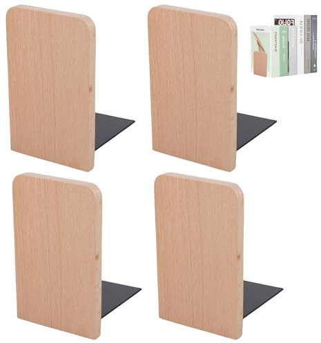GOEDCH Serre-Livres en Hêtre: 4 Pièces 13 x 8 x 10,5 CM Serre-Livres en Bois, Cale Livre Rectangulaires pour Maison, Bureau et École, Porte-Livres Antidérapant Décoratifs en Bois pour Livres, Disques