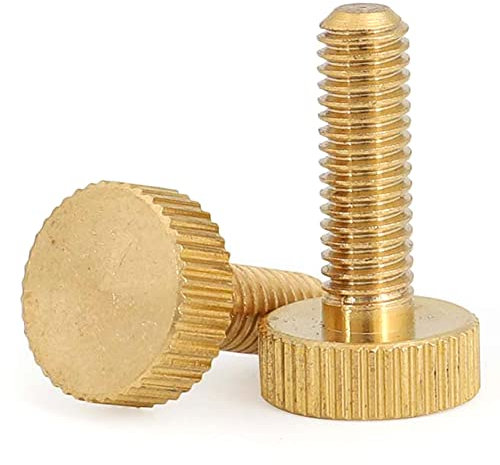 Rändelschrauben aus Messing, M6 x 8 mm (Kopf-Biameter 14 mm, Dicke 5 mm) für Möbelbeschläge, 2 Stück.