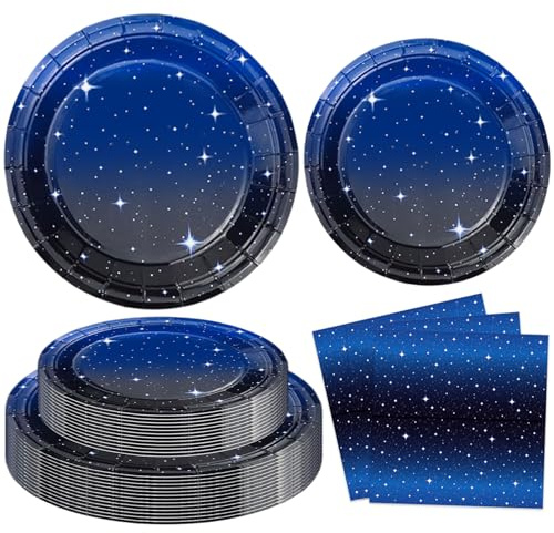 60 Pack Space Galaxy Party Supplies Starry Night Tableware Set Space Happy Birthday Plate Outer Space Plate Solar System Planet Napkins Galaxy Planet Theme Birthday Party Decorations Serves 20