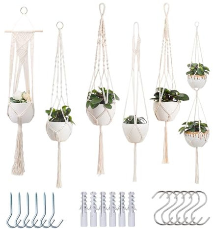 Sghtil Porte | 6 Piezas Cestas Decorativas para Macetas - Suspensión Bohemia para Grasas en Salón Balcón Ventana