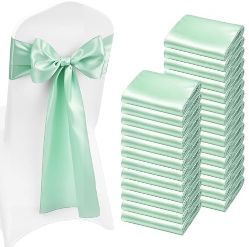 VEVOR Satin Chair Sashes Bows, 100PCS Chair Ribbon Ties Back Sash, 7 x 108 inch, Light Green Wedding Reception Decoration, for Wedding Ceremony Baby Shower Party Events Banquet Chair Cover Decoration