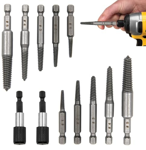 12Pcs Screw Remover and Extractor Drill Bit Set, 1/4 Hex Shank Damaged Screw Remover Set, Screw Extractor Set, Easy Out Bolts Removal Tool for Removing Broken/Rusty/Aged Bolts, Studs