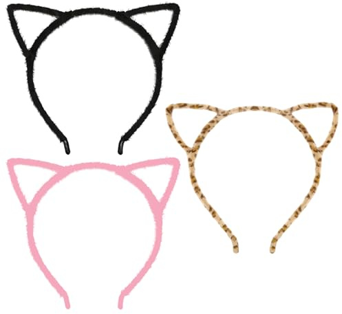 SYEYCW 3 Pièces Oreille Chat, Serre Tete Oreille de Chat, Andeaux avec Oreilles de Chat et de Guépard en Peluche Douce, Bandeaux d'Halloween avec Oreilles de Chat, pour Halloween, Cosplay, Bal Masqué