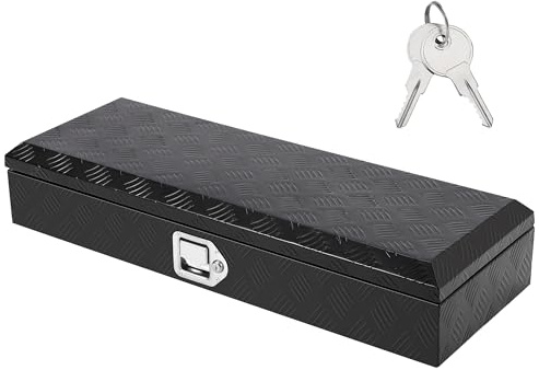 Werkzeugkasten für LKW, 89x33x16cm Werkzeugbox Alu mit Handgriffen & Sicherheitsschloss, robuste Aufbewahrungsbox Wasserdichter Alubox mit Diamantplatte & Schiebeablage für die Ladefläche von Pickups