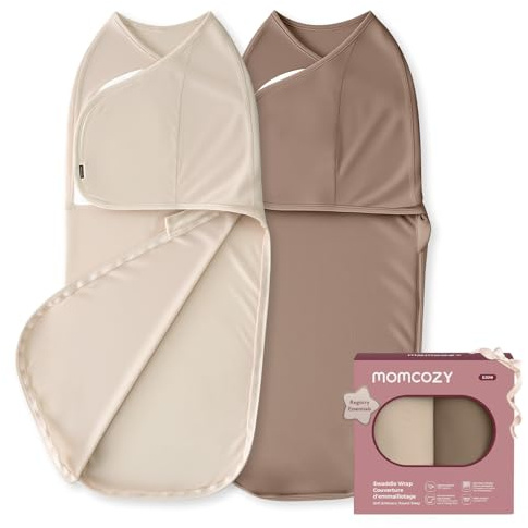 Momcozy Pucksack Baby 0-3 Monate Bambus, 2er-Pack, Khaki und Kaffeebraun | Bambus-Viskose, reduziert den Schreckreflex, Leiser Klettverschluss, Hüftgesund, 2er-Pack, waschbar