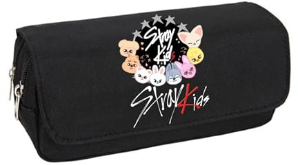 Roffatide Stray Kids Merch Bleistifthülle für Jungen Mädchen große Kapazität Stift Organizer SKZ Aufbewahrungsbeutel für Stay schwarz P