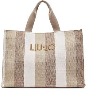 Liu Jo Borsa a Mano Striped Canvas, Sabbia, 40x30x20 cm, con Tracolla Regolabile e Amovibile, Chiusura a Cerniera