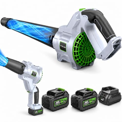 ETOOLAB Akku-Laubbläser 20 V, 2×4,0Ah Akkus, 1155 m³/h & 290 km/h, 5 Stufen | Laubbläser Akku, bürstenloser Motor, 180° Drehgriff & abnehmbares Blasrohr – für Laub, Gras, Garten, Hof, Terrasse & Einfahrt