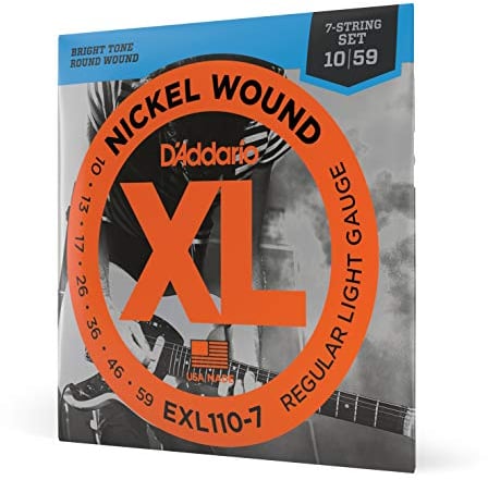 D'Addario Corde Chitarra Elettrica - EXL110-7 - Set Corde per Chitarra Elettrica per Ferita Nichel - 7 Corde - Luce Normale, 10-59 - 1-Paccetto