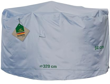 Mehr Garten Gartenmöbel Abdeckung Sitzgruppe rund, Ø320x94 cm, grau, Oxford 600D Gewebe, Schutzhülle für Gartentisch und Gartenstühle, wasserdicht, UV-beständig und wetterfest