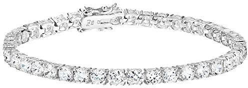 Amazon Essentials Platinum Plated Sterling Silver Round Cut Cubic Zirconia Tennis Bracelet (4mm), 7
