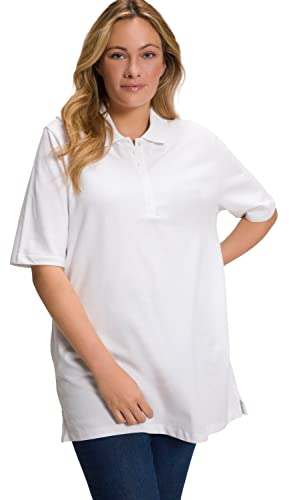 Ulla Popken Women's PoloPiquee Longsleeve T-Shirt, White, 54-56
