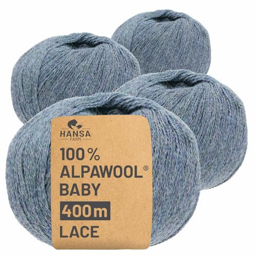 HANSA-FARM | 100% Baby Alpakawolle in 50+ Farben (kratzfrei) - 200g Set (4 x 50g) - weiche Alpaka Wolle zum Stricken & Häkeln in 6 Garnstärken by Hansa-Farm - Grau-Grün Heather