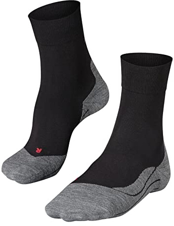 FALKE Men's RU4 Endurance Running Socks, Mid Calf, Medium Cushion, Athletic, Breathable Quick Dry, Organic Cotton, Black (Black-Mix 3010), 14-15, 1 Pair