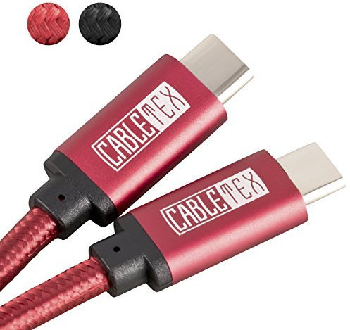 USB C cable to USB 3.0 type C 1m power and data cord nylon braid for USB 3.1 laptops and smartphones Nexus 5X, 6P, OnePlus 2, OP 3, HTC 10, MacBook Pro - RED