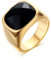 BOBIJOO JEWELRY - Siegelring Ring Mit Stein Achat Rechteckig Schwarz Gold Ende Edelstahl + - 18,5 (8 US), Vergoldet - Edelstahl 316