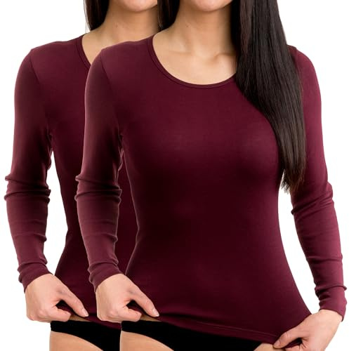 HERMKO 17830 2 Stück Damen Langarm Unterhemd, Shirt aus Baumwolle/Modal