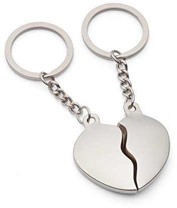 GRAVURZEILE Schlüsselanhänger - Broken Heart im 2er Set - ohne Gravur - Farbe: Silber - zwei Herzhälften - schönes Geschenk für Paare zum Einzug, Jahrestag & Valentinstag