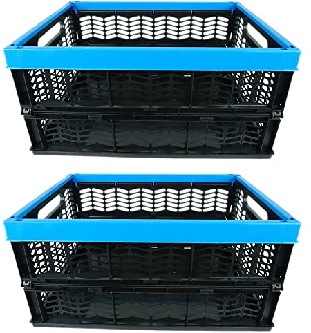 Novaliv Klappboxen faltbar stabil 2x 30L Blau Schwarz baskets Einkaufskiste Klappkisten Set Tragebox Aufbewahrung Einkaufskörbe Körbe Aufbewahrung Küche