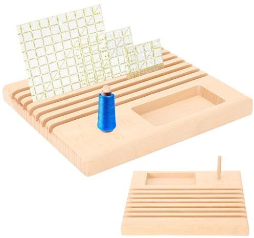 Buche Holzlineal Rack Quilting Patchwork Lineal Rack Quiltlinealhalter mit Gewindespulenhalter und Platz für Stifte Stifte Reißnägel Spulen