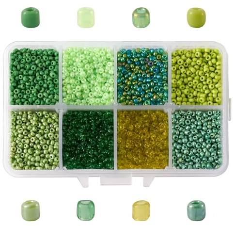 Craftdady Lot de 12 500 perles de rocaille en verre 12/0 de 2 mm - Petites perles poney de couleurs mélangées pour la fabrication de bijoux - Vert