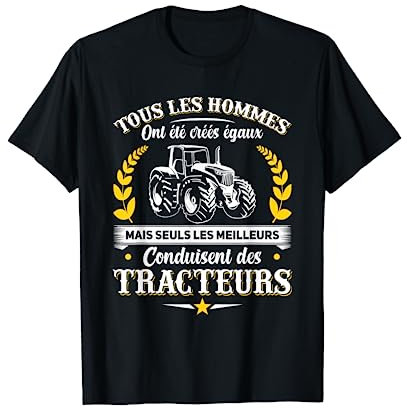 Infun T-Shirt Homme Tracteur Thème S Noir Coupe Classique Manche Courte Col Rond Rustique Coton 100% Stretchable T-Shirt Fermier/Tracteur Agriculture Agricole/Rural Unité 1