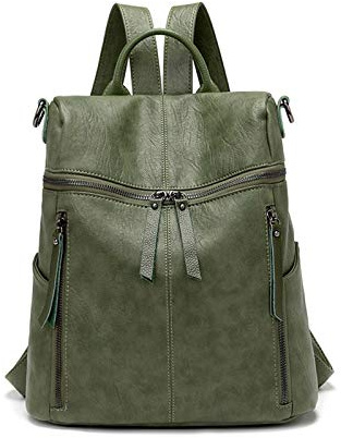 PORRASSO Mode Rucksack Damen Umhängetasche Mädchen Wasserdicht Daypack Universität Schultasche Leder Reise Arbeit Rucksäcke Grün