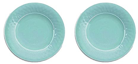 Crackle Glaze Turquoise - Melamine/Plastic Dinner Plates Set for 2