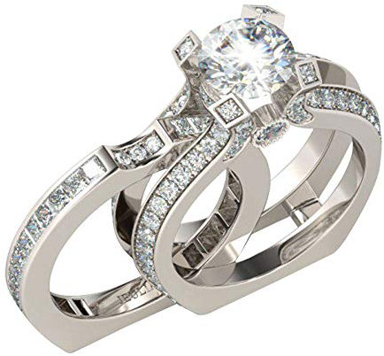 Jeulia Diamant Band Ringe Damen Sterling Silber Rundschliff Ringe Set Verlobungsring Jahrestag Promise Hochzeit Braut Sets Ring für Frauen Mädchen mit Geschenkbox (Diamantweiß, 67（21.4）)