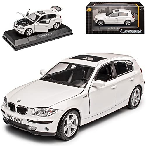 Cararama B*M*W 1er E87 5 Türer Weiss 2004-2011 1/24 Modell Auto mit individiuellem Wunschkennzeichen