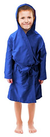 Banzaii Peignoir Garçon, Fille, Garçon, Fille 100% Microfibre avec Capuche - Peignoir avec Sac Résistant et Peu Encombrant - 10-12 ans Bleu Foncé