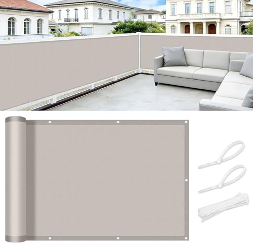 COOL AREA Brise Vue Balcon Imperméable 75x600 cm,Taupe | Cache Vue Balcon,Opaque, UV Résistant,Exterieur Terrasse Jardin et Serre Câble