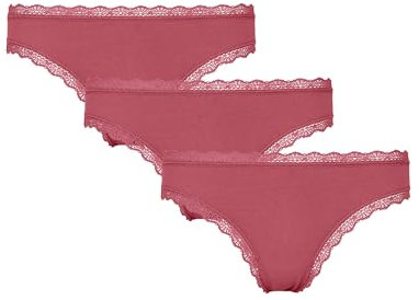 Snocks Spitzentanga 3er Set Gr. L I Sexy Damen Tanga I Tangas mit Baumwollanteil I Underwear Women I Hot Unterwäsche Damen I Slip Damen I Angenehme Passform für jeden Körpertyp I Mauve